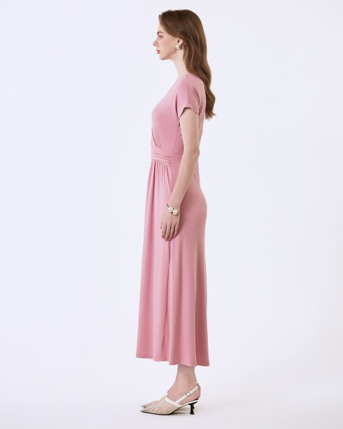 Sixdo SIXDO G-Pink V-Neck Woven Flared Dress